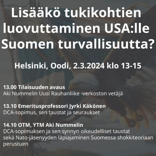 Keskustelutilaisuus DCA-sopimuksesta Helsingissä LA 2.3 klo 13-15